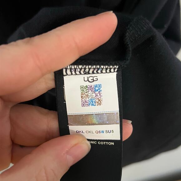 UGG Organic Cotton Hoodie Dress Black Size L Oversized Short Sleeve Lounge - Picture 5 of 6